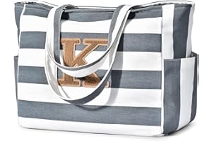 oscaurt Beach Bag Large Waterproof Initial Beach Tote Bag Personalized Gifts for Women Mom Birthday Travel Beach Essentials