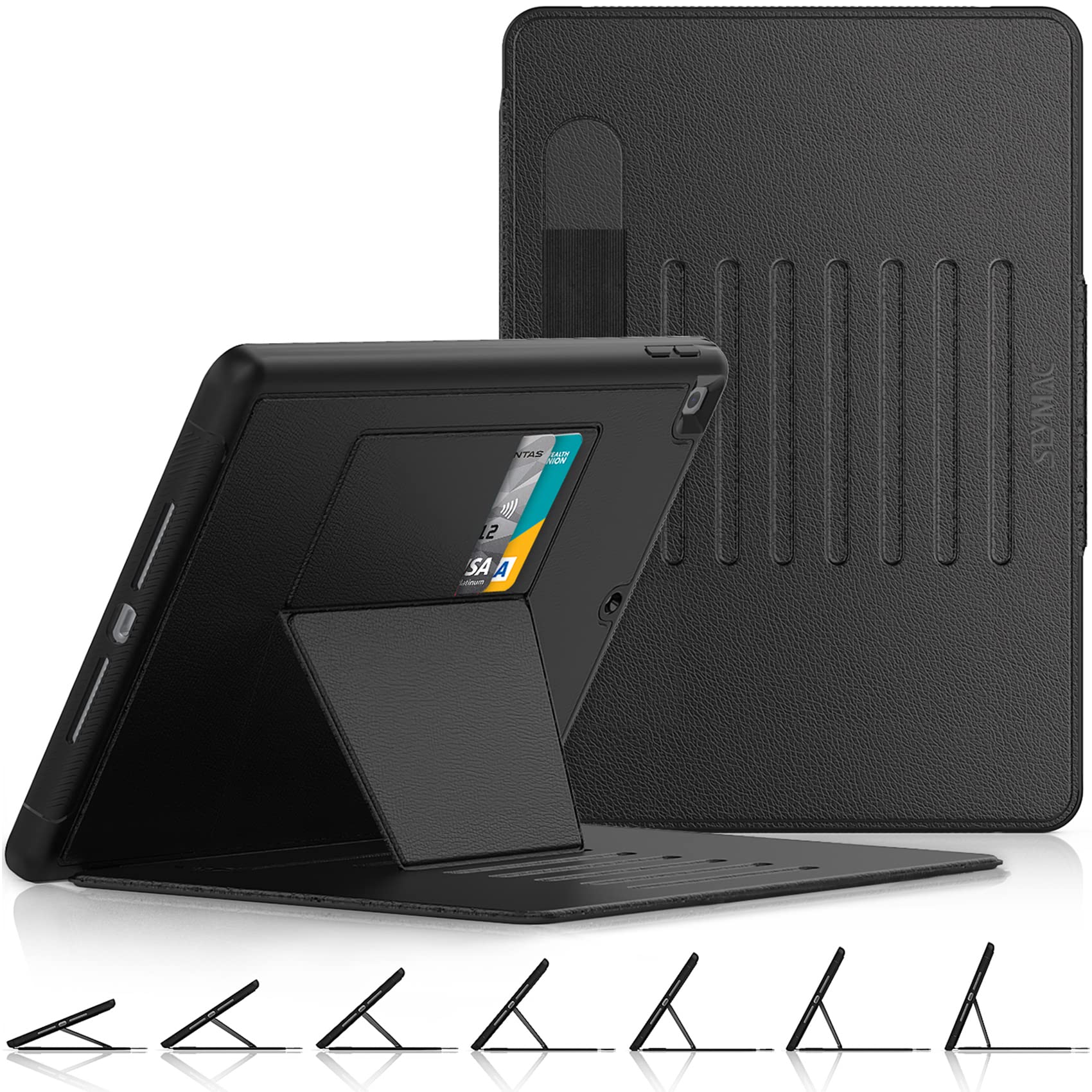 SEYMAC stock Case for iPad 9th/8th/7th Generation 10.2'', [Strong Magnetic] Auto Sleep/Wake Drop Proof Cover with [Multi-angle Stand] Pencil Holder, Card Slot for iPad 10.2 Inch 2021/2020/2019, Black — image 1