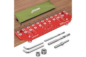 HONTAITUO 11-Hole Shelf Pin Jig and Hinge Jig 2-in-1,1/4 Inch and 5mm Shelf Pin Drilling Jig,Self-contained Clamping Function Shelf Jig and Cabinet Hardware Jig Tool Drill Guide