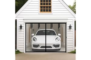 AURELIO TECH Magnetic Garage Door Screen for 1 Car 9x7 ft Single Garage Door Mesh Screen Curtain Cover Kit with Hook and Loop, Black