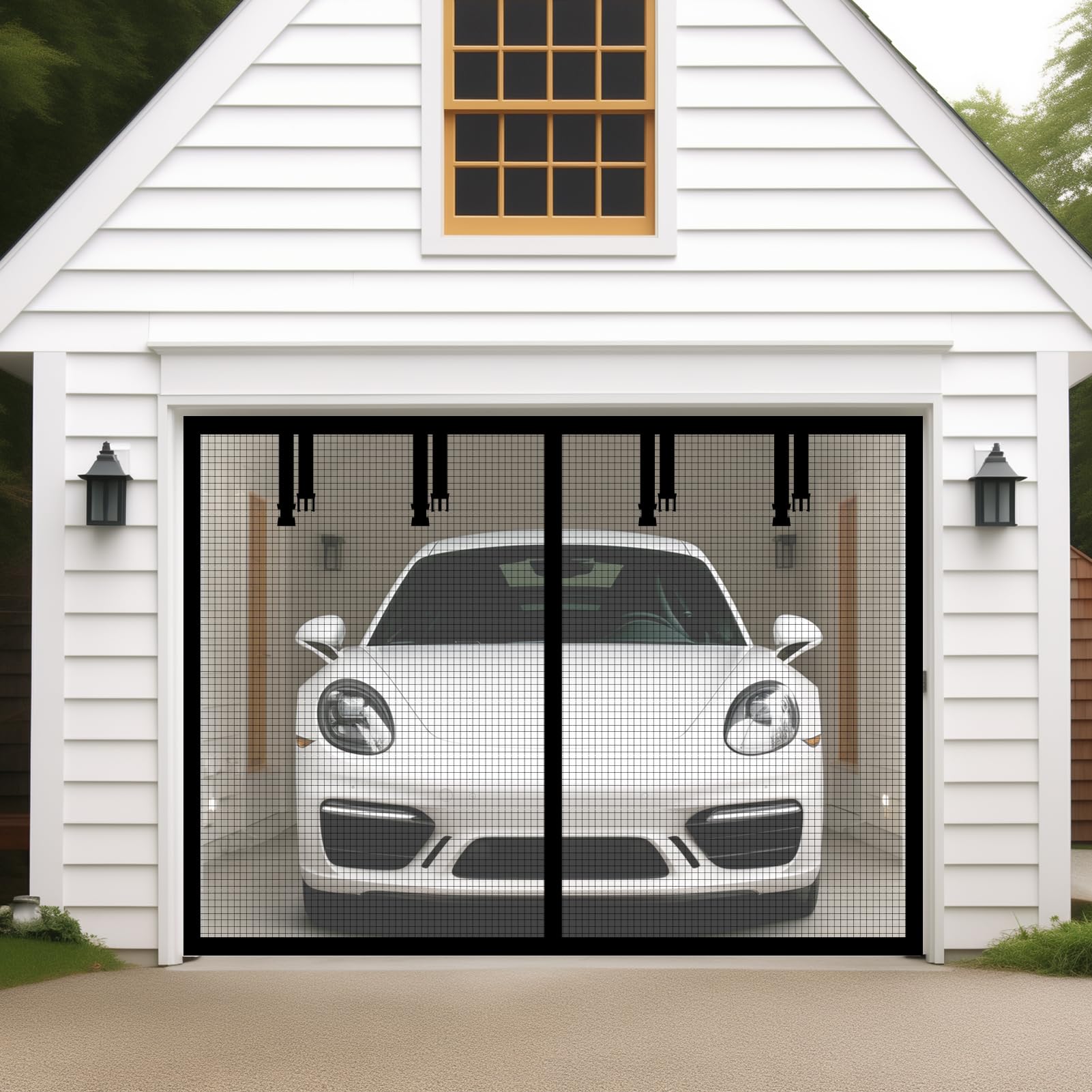 Photo 1 of AURELIO TECH Magnetic Garage Door Screen for 1 Car 9x7 ft Single Garage Door Mesh Screen Curtain Cover Kit with Hook and Loop, Black