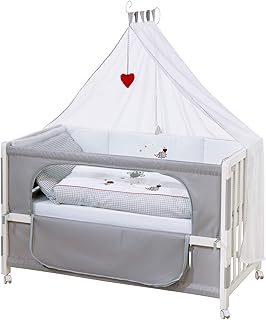 roba Beistellbett, Roombed, Babybett 60x120 cm 'Adam & Eule', Anstellbett zum Elternbett mit kompletter Ausstattung