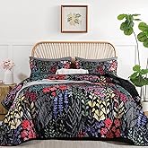 Xruibed Floral Quilt Sets Queen Size Black 3 Pieces Bedspread Bedding Set Soft and Cozy Microfiber Lightweight Quilt Flower Bed Coverlet Sets for All Season(Queen 96"x90")