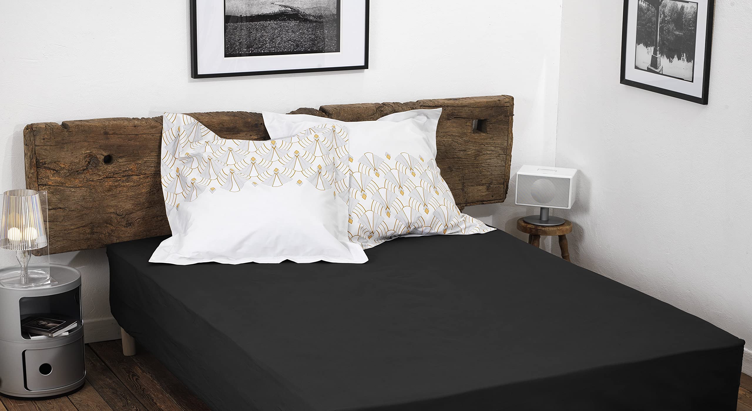 HOME LINGE PASSION, Fitted Sheet, Black, 140 x 190 cm + 35 cm, 100% Cotton, 57 Thread Count, Oeko-TEX Label