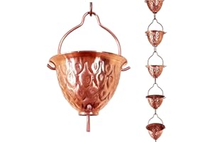 Rain Chains by JASINC 8.5 ft Pinecone Cups Pure Copper, to Replace Roof Gutter Downspout, with Installation Kit, Rainwater Catcher/Water Diverter, JAS3010C