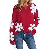 BreathSunny Womens Oversized Flower Sweaters Crew Neck Cute Knit Fall 2025 Trendy Long Sleeve Floral Pullover Jumper Tops
