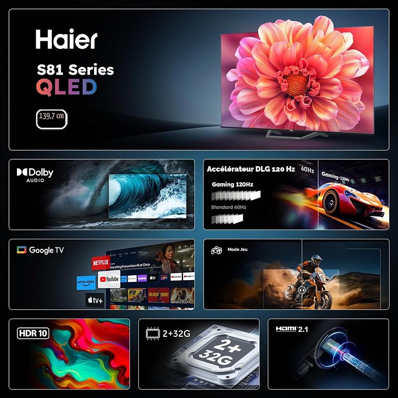 55" QLED 4K Smart Google TV with Dolby Audio, HDR10 - H55S81FUX