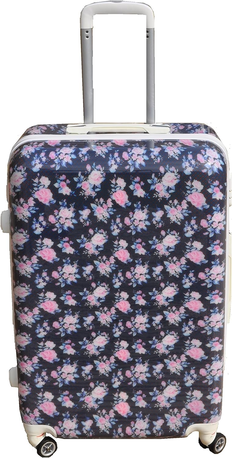 SET OF 3 ROSE FLORAL NAVY BLUE SUITCASES CABIN / HAND