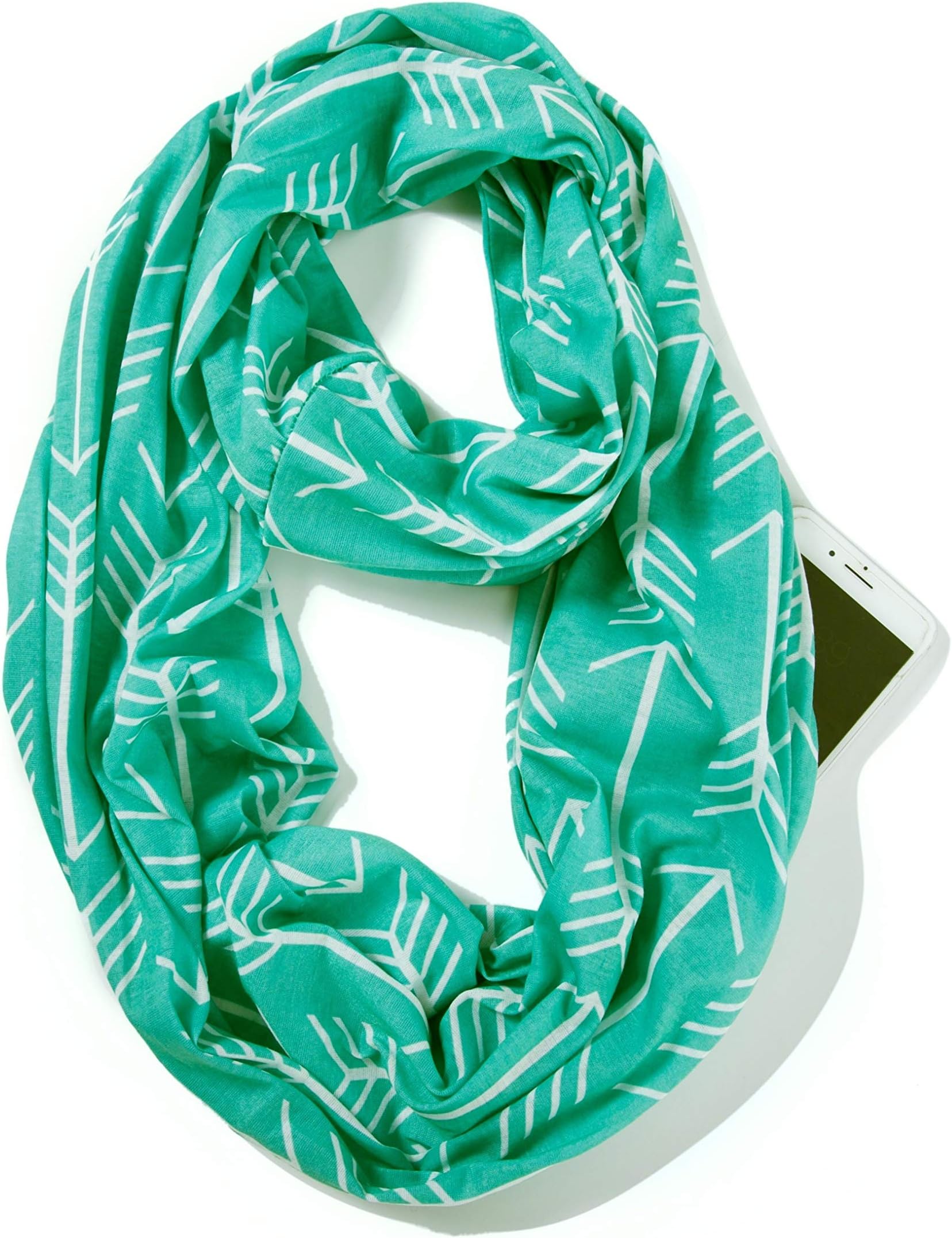 ELZAMA Infinity Loop Jersey Scarf with Hidden Zipper Pocket Printed Patterns for Women - Travel Wrap