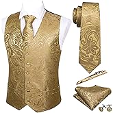 Barry.Wang Men's Suit Vest Formal/Leisure Paisley Jacquard Silk Tie Pocket Square Waistcoat Set Wedding 5PCS