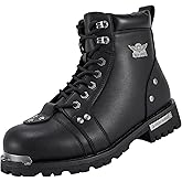 Dream Apparel Mens Motorcycle Boots for Riding Biker with Side Zipper, Waterproof Black Faux Leather Biker Boots Ankle Booties, Lace Up Military Combat Boots with Low Heel