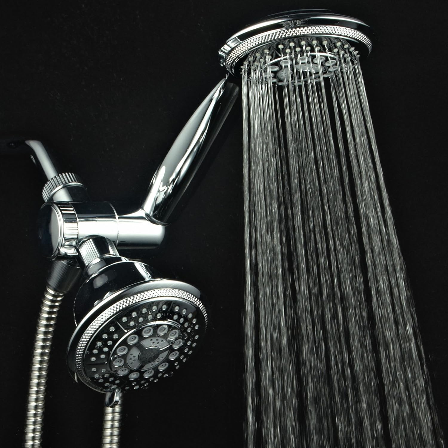 Hydroluxe 1433 Handheld Showerhead & Rain Shower Combo. High Pressure 24 Function 4" Face Dual 2 in 1 Shower Head System with Stainless Steel Hose, Patented 3-way Water Diverter in All-Chrome Finish - - 