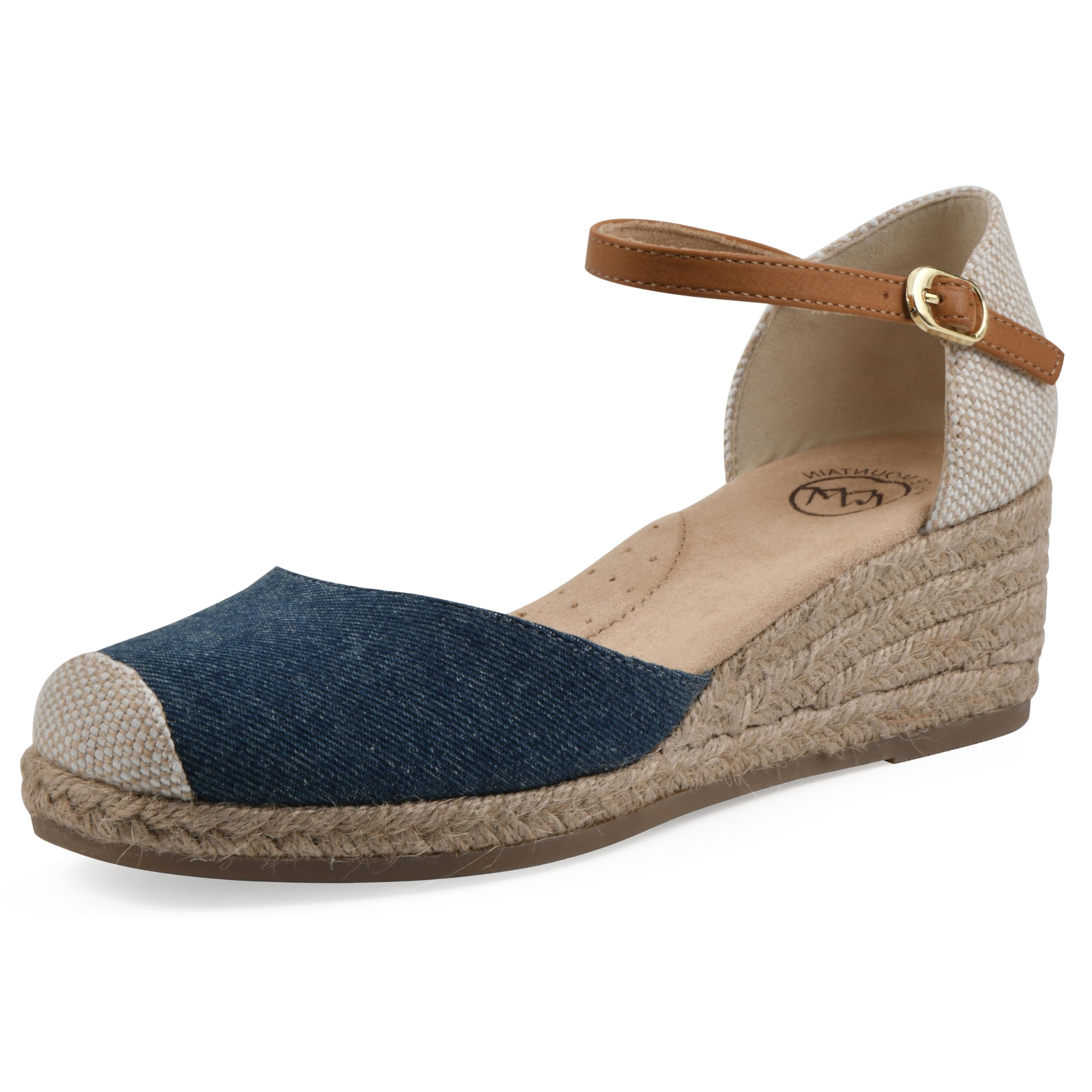 White Mountain Women’s Maintain Espadrille Wedge Sandal, Dark Denim Fabric, 12 W