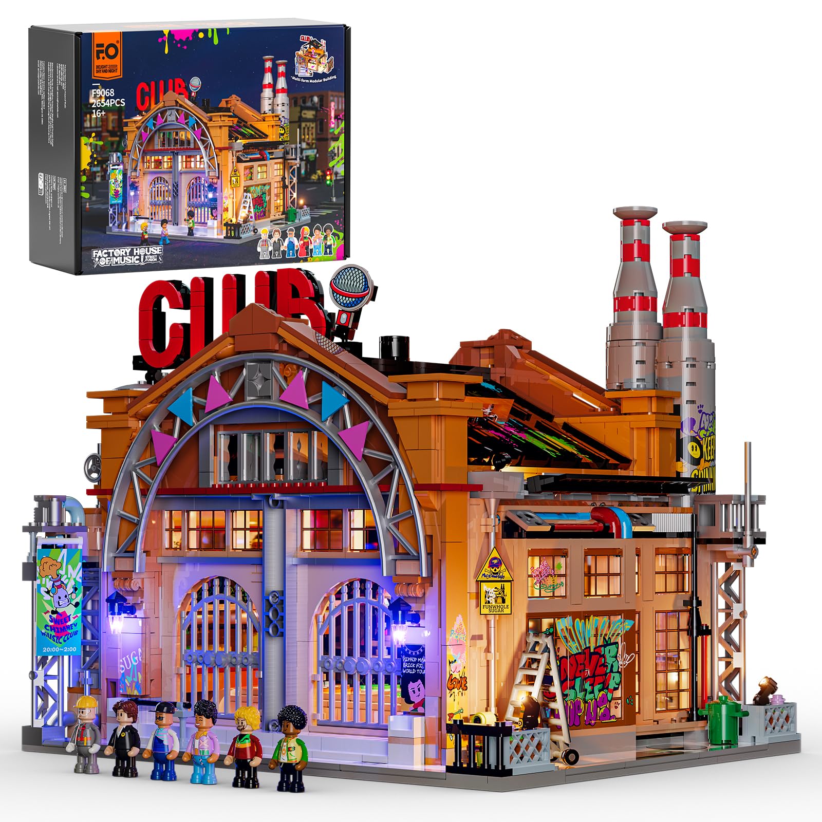 Funwhole Fabrikhaus-der-Musik Beleuchtung Klemmbausteine Haus, City Straßenfusion Modular Building, 2654 Pcs, Spielzeug-Geschenk für Musikliebhaber & Street-Culture-Fans, F9068