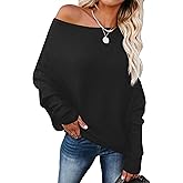 ANRABESS Womens Off Shoulder Sweaters 2025 Fall Long Batwing Sleeve Loose Fit Knit Tops Casual Pullovers Jumpers