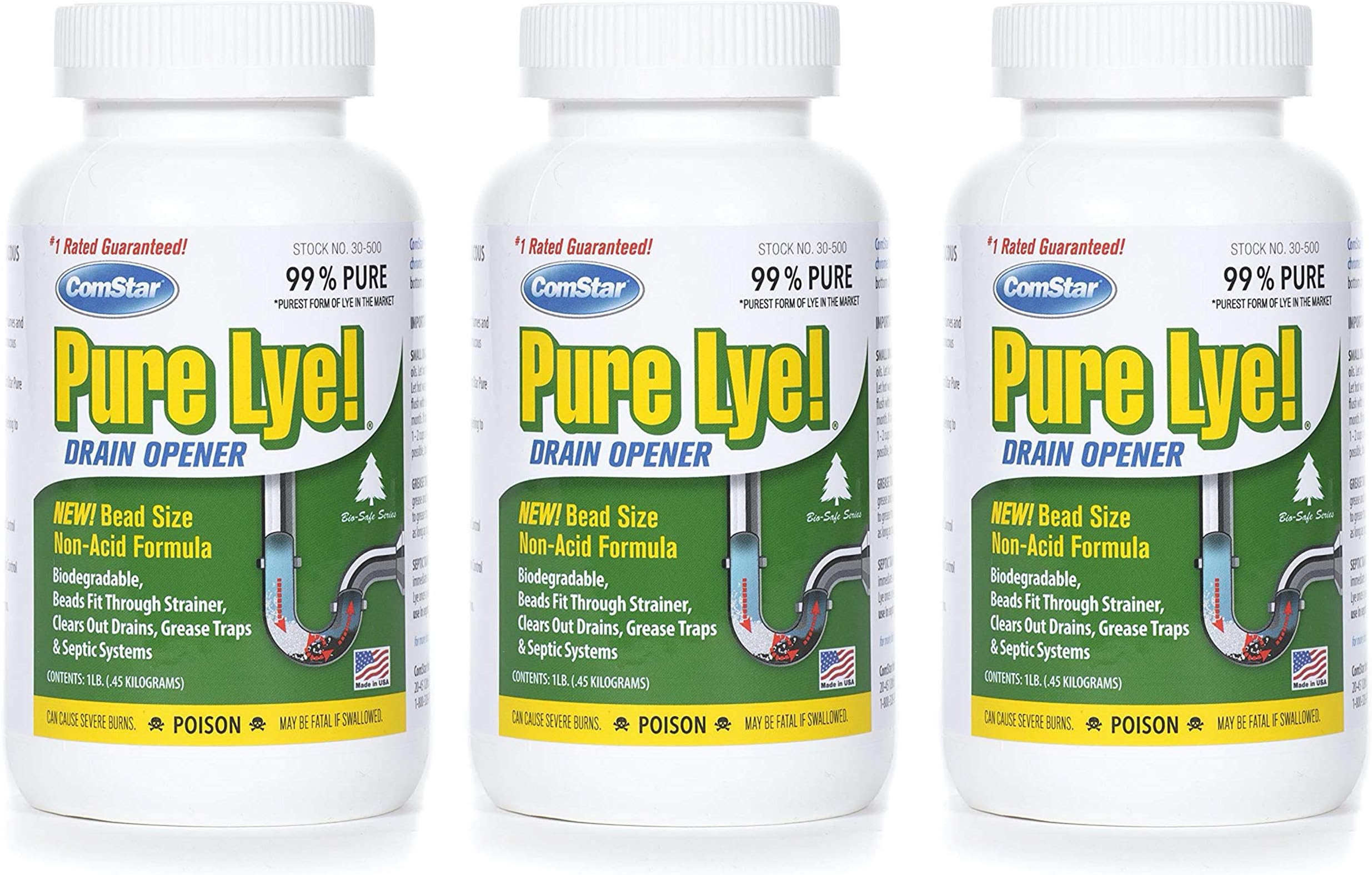 ComStar 024924305003 Pure Lye Bead Drain Opener, 1 lb, White (Three Pack)