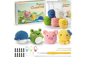 RQWZBCHX Beginners Crochet Kit, 4 Pattern Animals - Pig, Frog, Whale, Octopus Crochet Set for Starters Adult Kids with Step-by-Step Video Tutorials and Enough Yarns, Hook, Accessories