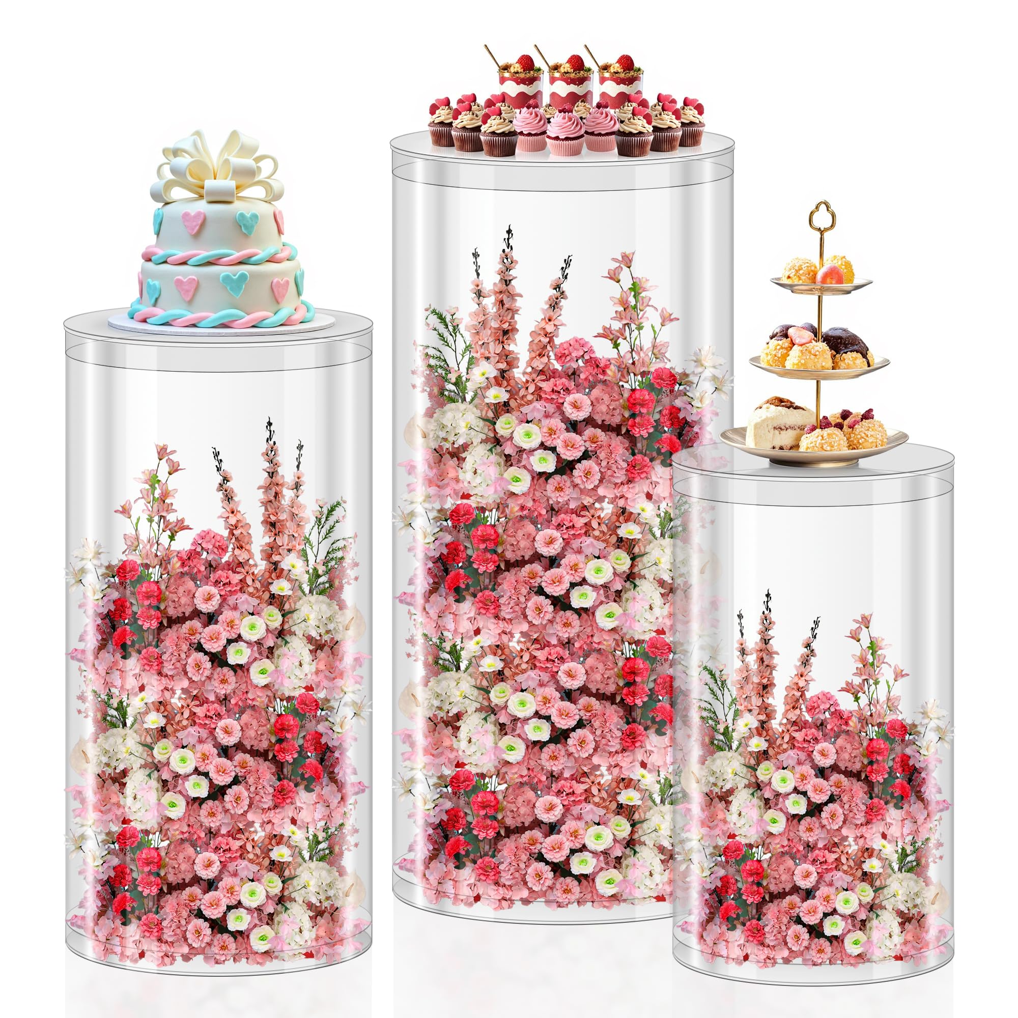 Photo 1 of ** SOLD AS IS NO REFUND/RETURN** SEE COMMENTS DOOMOOK 3Pcs Cylinder Pedestal Stands, Transparent Round Pedestal Display Plinth Pillars for Wedding Ceremony Birthday Parties Art Decor