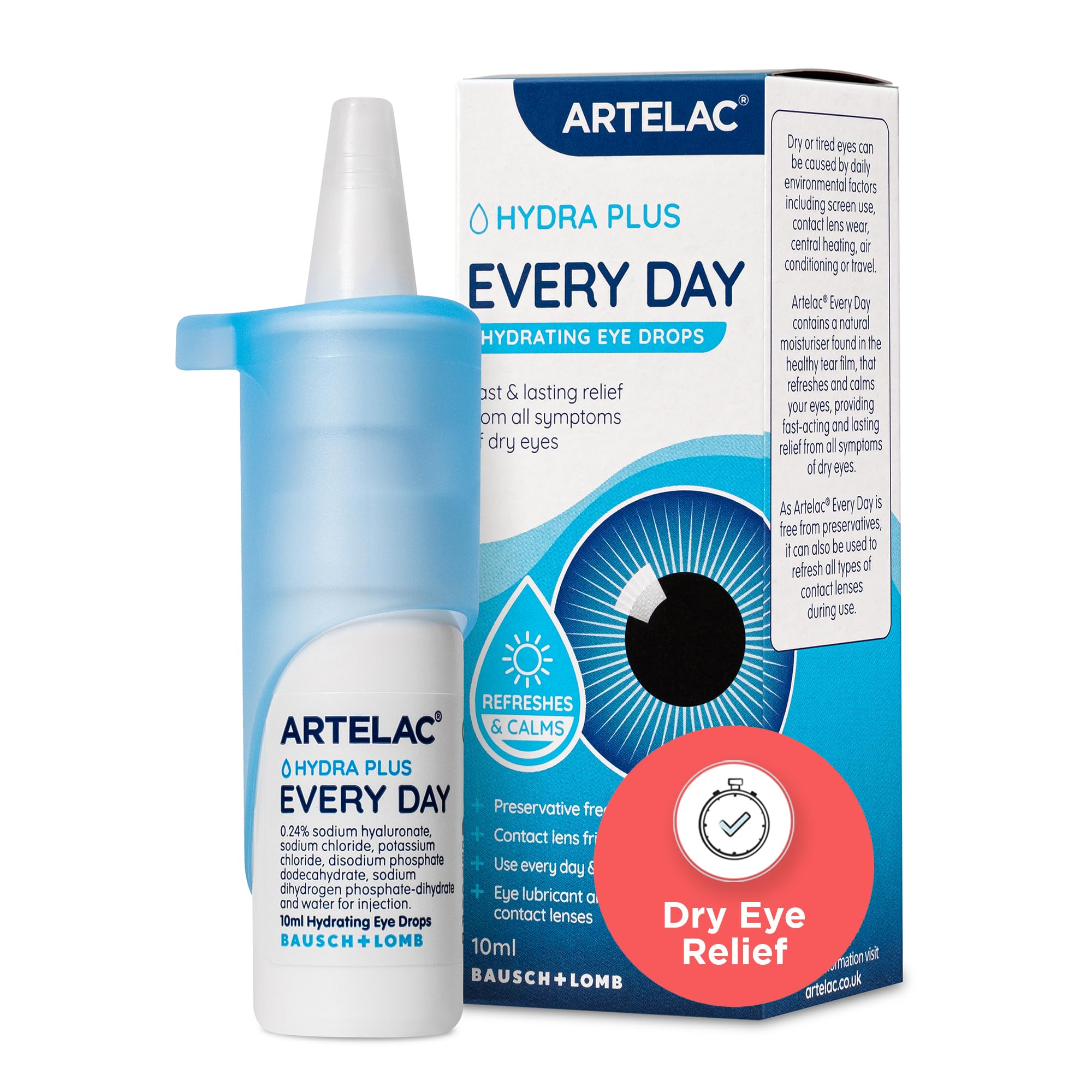 Artelac Eye Drops for Dry Eye, Every Day, Preservative Free Dry Eyes Treatment, Contact Lens Friendly, Relieves Symptoms of Tired, Stressed & Teary Eyes with Hydrating Action, Artificial Tears, 10ml