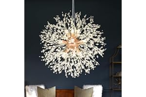 SineRise Modern Crystal Chandeliers Firework, Crystal Light Fixture, Dandelion Chandelier (9-Light, Gold) for Foyer Hallway Entryway Kitchen Bedroom
