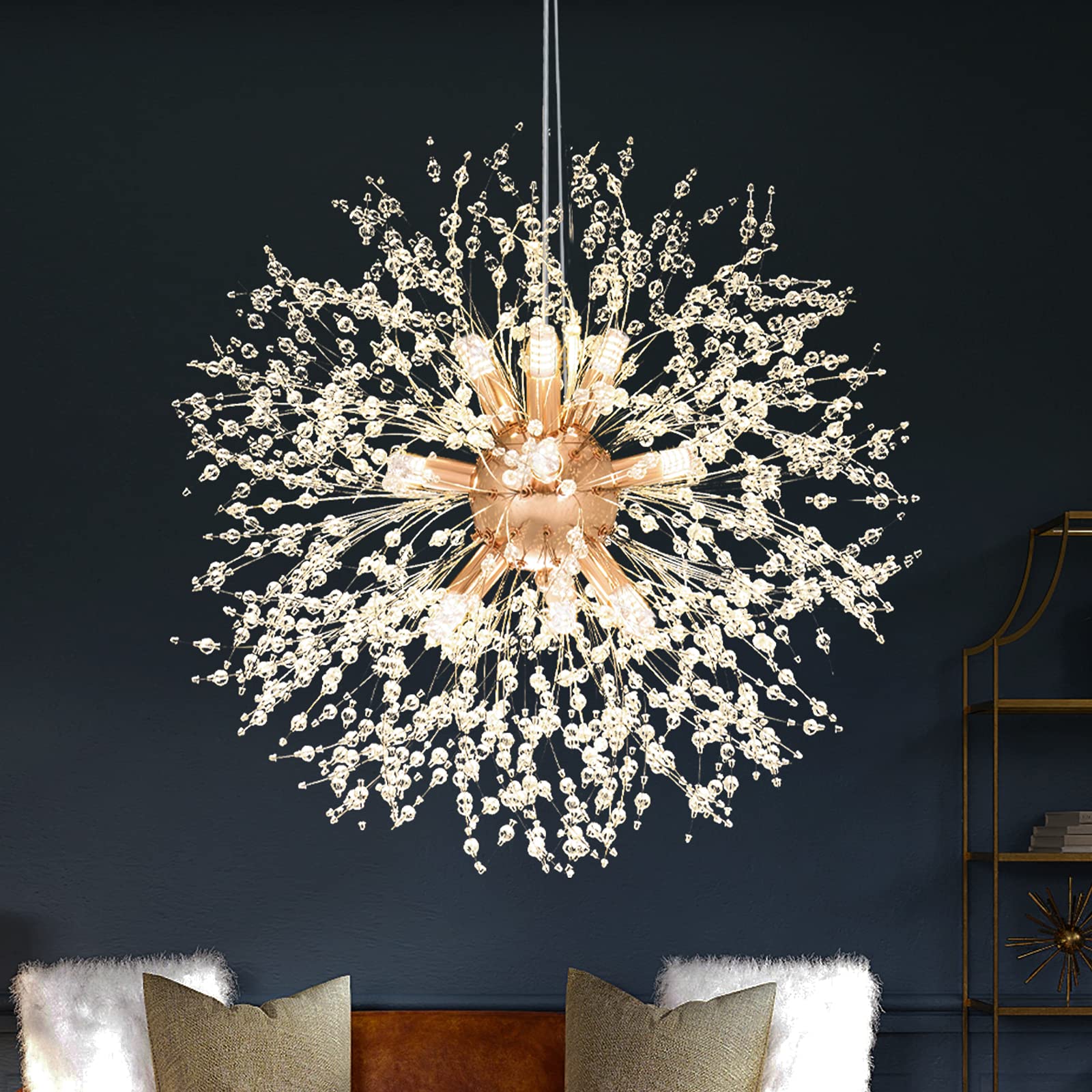 Photo 1 of SineRise Modern Crystal Chandeliers Firework, Crystal Light Fixture, Dandelion Chandelier (9-Light, Gold) for Foyer Hallway Entryway Kitchen Bedroom