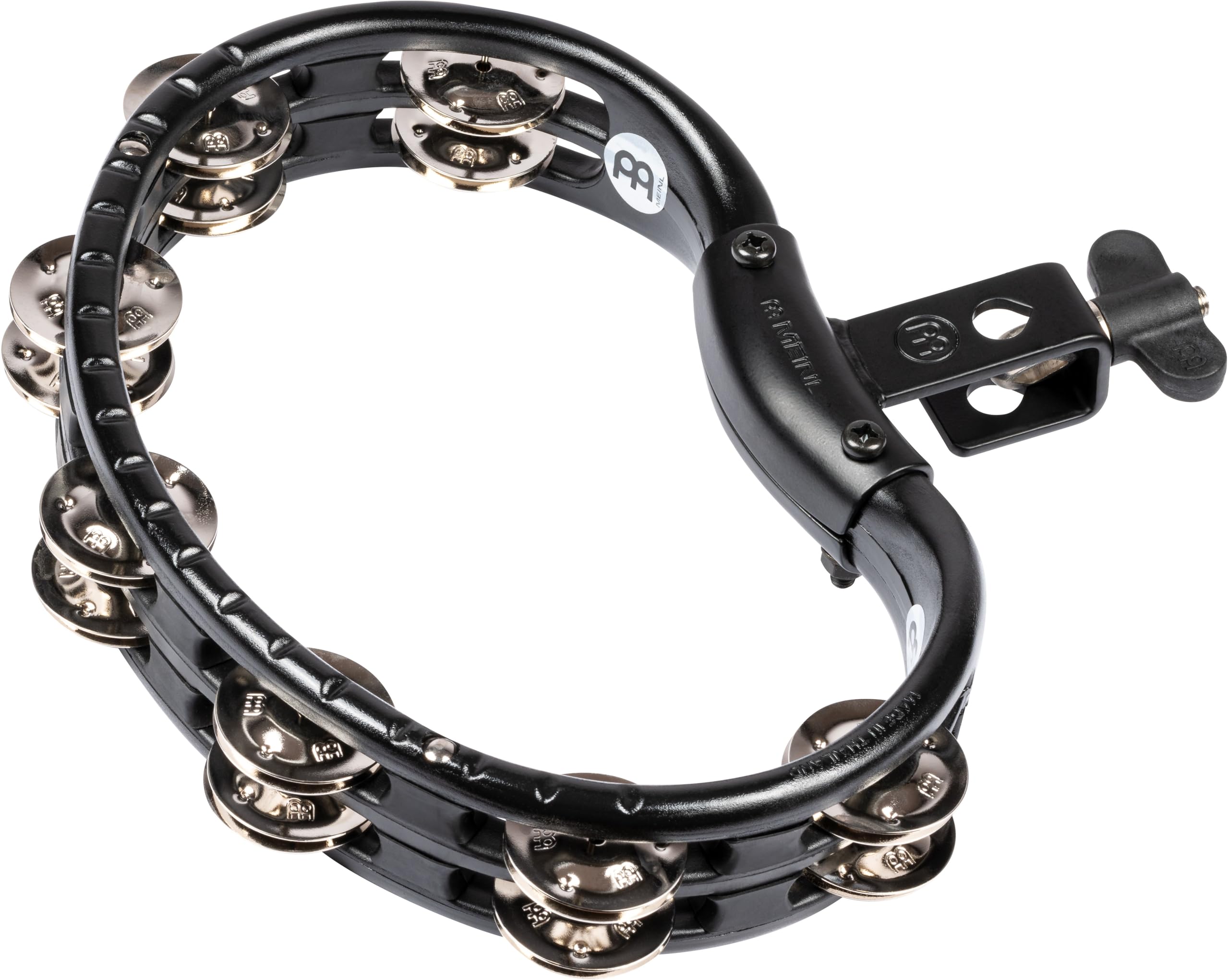 Meinl Percussion Tambourine Mountable Instrument - 2-Row Tambourine - With Holder - ABS Plastic / Steel, Black / Silver (TMT2BK)