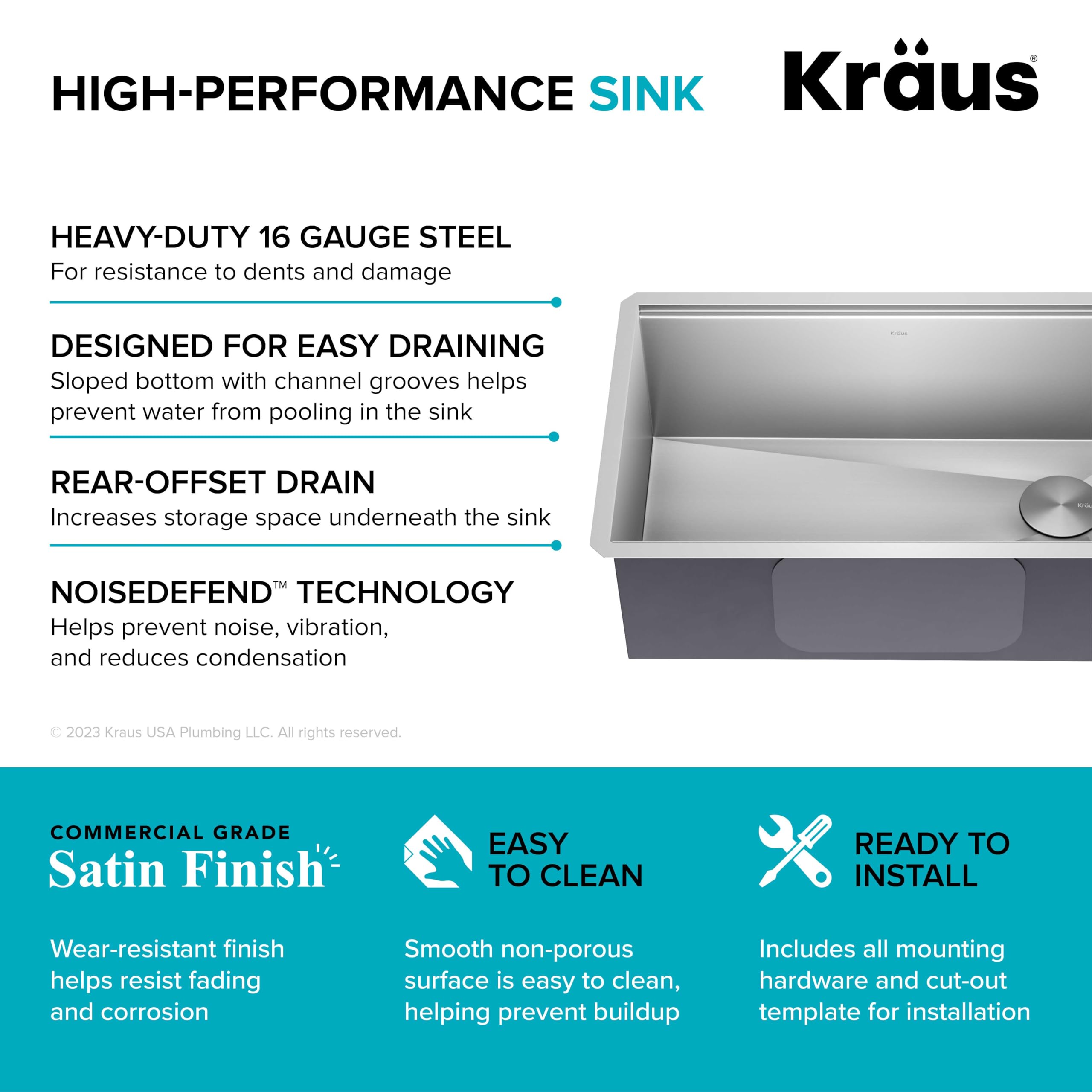 KRAUS Kore Workstation 30-inch Undermount 16 Gauge Stainless Steel Kitchen Sink, Single Bowl Kitchen Sink with Accessories, KWU110-30