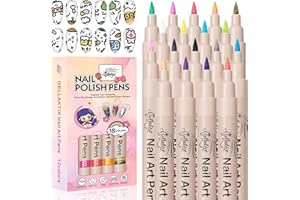 GELLAKTIK 18 Colors Nail Art Pens Set, 3D Nail Polish Pens Quick-Drying Acrylic Paint Markers, Dotting Liner Brush for DIY Nail Design, Home & Salon Manicure Tools