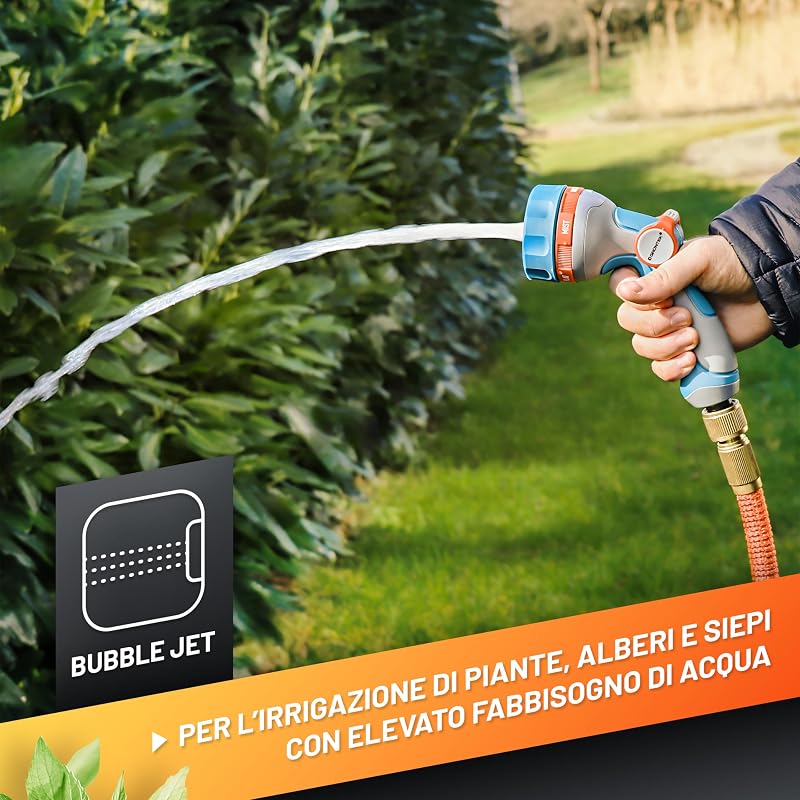 Pistola Acqua Giardino - 5 Tipi di Spruzzi - Pistola per Irrigazione Ultraleggera per Tubo Acqua con Spruzzo Multifunzione x Innaffiare Giardino e Lavaggio Auto. Controllo al Pollice.