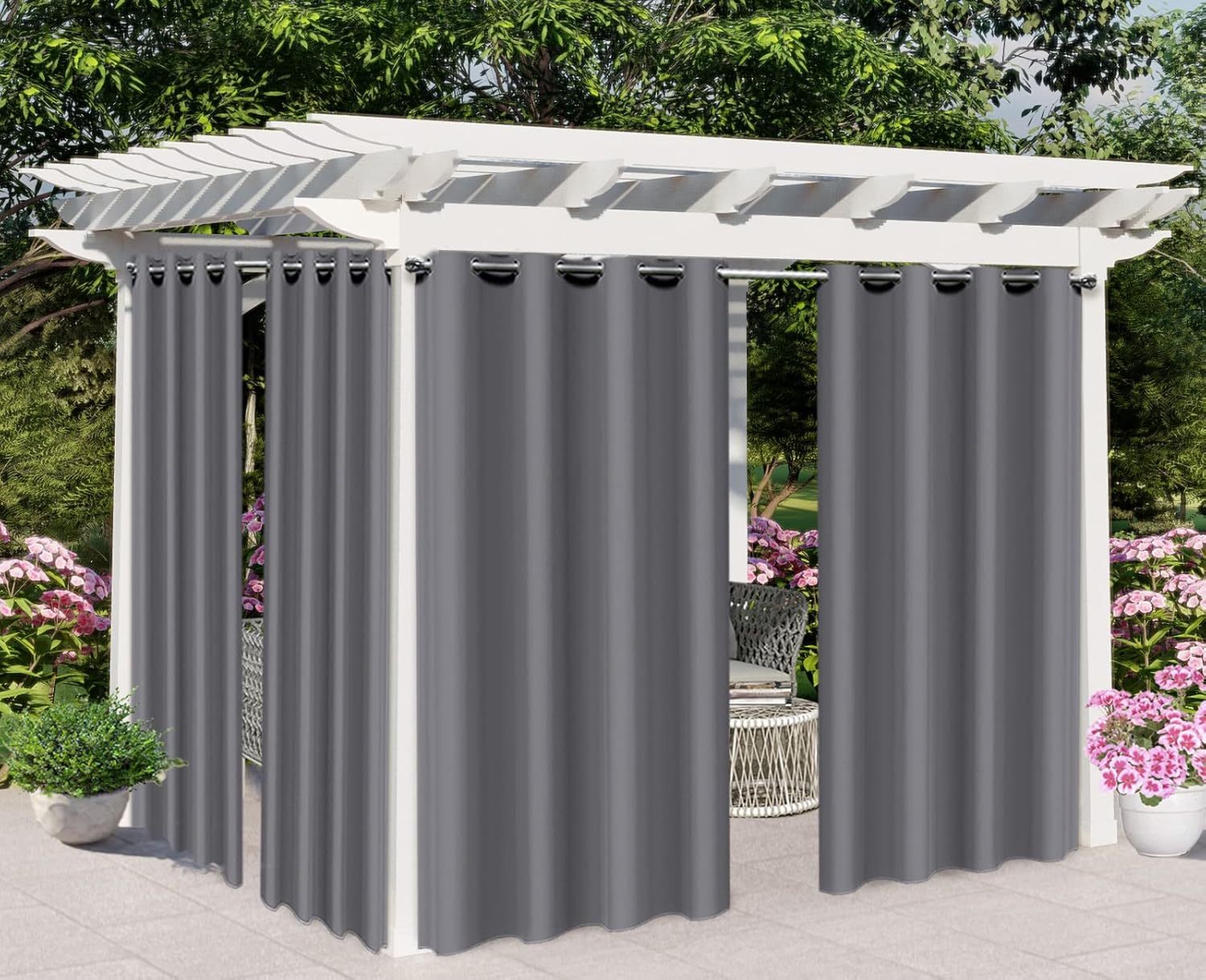 Outdoor Curtains - ABCCANOPY Outdoor Curtains 84'' x 84'', Waterproof Sun Blocking Patio Privacy Drapes with Grommets for Gazebo, Porch, Pergola, Cabana, (1 Piece, Dark Gray)