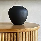 Morsha Ceramic Vase, Faded Black Color, Modern Minimalist Textured Vase for Home Decor, Bookshelf & Coffee Table Decor (Black Short)