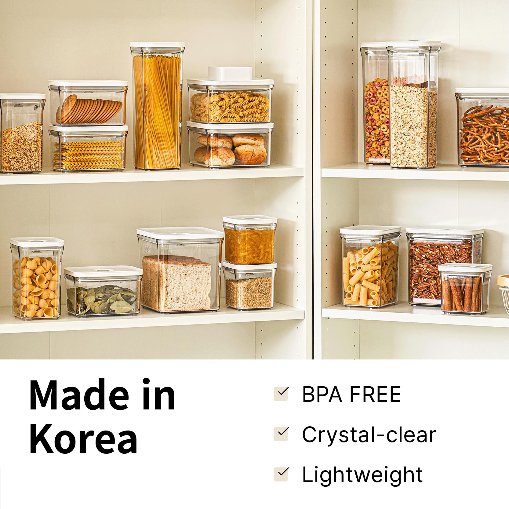 Premium Airtight Food Storage Containers, Square-S 3PC-SET, Smart One-Click Seal Lid, No Hinges, 100% Leak Proof, BPA-FREE, Dishwasher, Freezer & Microwave Safe