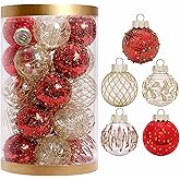 2.36"/60mm Christmas Ornaments Set, 25 PCS Shatterproof Christmas Tree Decor Set, Hanging Plastic Xmas Balls for Home, Holiday, Wedding, Xmas Hanging Decortions (Red Gold)