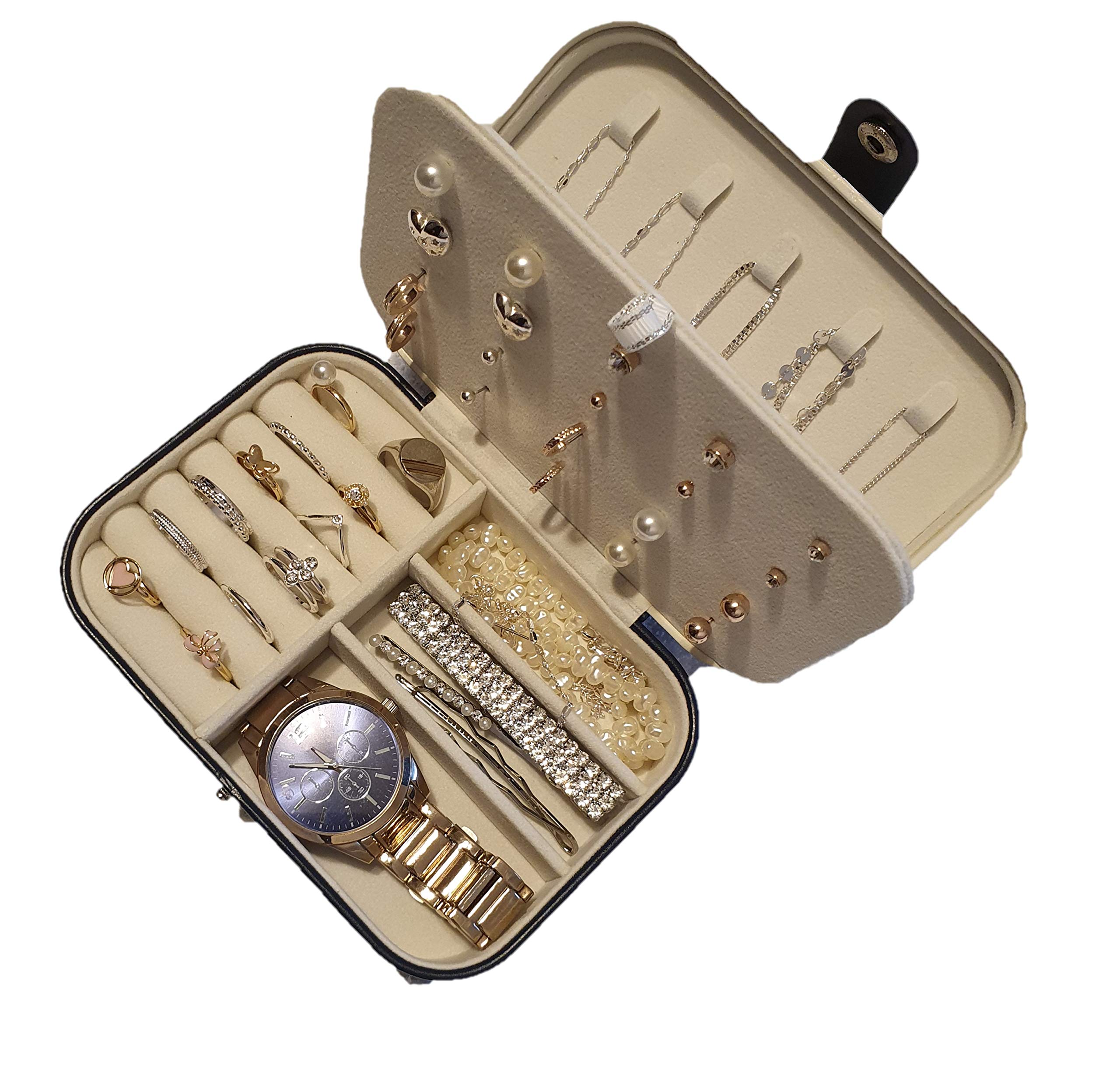 carl Jewellery Box Organiser,Small Travel PU Leather Jewellery Storage Case.Best for Rings Earrings Necklace Bracelets Nose Studs Belly Bars.Ideal Jewellery Gift Box For Girls Women.