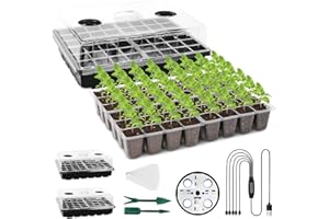CANNABMALL 2 Packs Seed Starter Tray with Grow Light Samsung LM281B Diodes, Dimmable Seedling Starter Trays, 96 Cells Germination Trays Kit with Humidity Dome for Indoor Gardening Plant Black