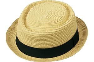 EPOCH HATS COMPANY Men's Fancy Summer Straw Pork Pie Derby Fedora Upturn Brim Hat