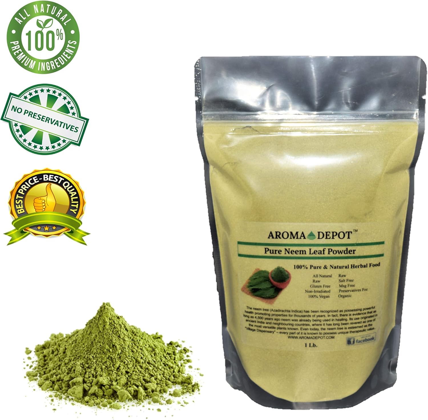 1 lb / 16 oz Neem Leaf Powder No Preservatives 100 All