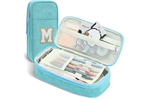 GIFTOXO Preppy Pencil Case for School Supplies, Large Initial Pencil Pouch with Zipper, Cute Pencil Bag for Office Supplies, Aesthetic Birthday Gift for 7 8 9 10 year old - M(Blue)