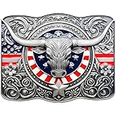 GRAERRY Cowboy Belt Buckle for Men Women Vintage Rodeo Texas Longhorn bull American Flag Western Belt Buckles