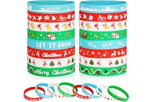 EKisemio 48pcs Christmas Silicone Bracelets Holiday Rubber Decoration Wristbands Stocking Stuffers Christmas Themed Party Supply Favors Gifts for Kids