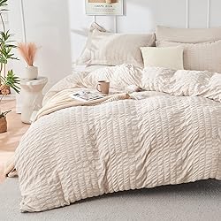 HYMOKEGE Beige Twin Comforter Set Seersucker 5