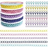 Happy Makers 39.37 Feet Necklace Figaro Chains for Jewelry Making, 4 Colors Brass Plated Necklace Chains with 40 Lobster Clasps, 80 Jump Rings in Bulk for Women Men DIY Bracelet Craft