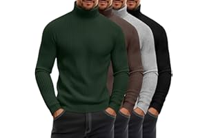 August Alley 4 Pack Men's Ribbed Turtleneck Shirts, Cotton Long Sleeve Slim Fit Mock Neck Tops Lightweight Pullover Sweaters