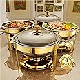 Chafing Dishes for Buffet, 4 Pack 5QT Round Stainless Steel Chafing Dish Set for Home Parties, Christmas Gatherings, Catering Events Complete Buffet Warmer Set (Golden 4)