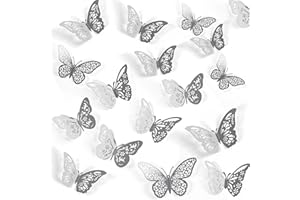Crosize 48 Pcs Silver Butterfly Decorations, 4 Styles 3 Sizes, Wall Decor, 3D Butterfly Party Decorations, Butterflies for Crafts, Bouquet, Cake Decorating, Flower Arrangements, Room Décor