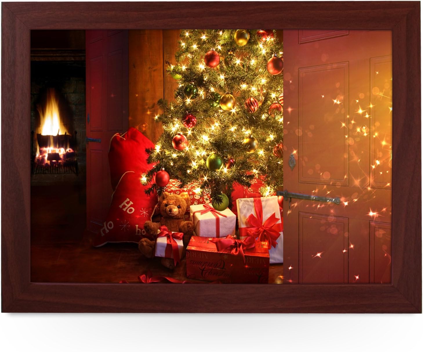 Portable Lap Desk Tray (Christmas Presents Under The Tree) Handmade Wooden Frame, Beanbag Cushioned Bottom | Computers, Laptops, Meals, Food | L0023 Brown