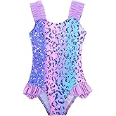 XiaoMoSha Girls One Piece Swimsuit Ruffled Straps Bathing Suits Summer Swim Suit Quick Dry Beach Swimwear for Kids 3-10 Years