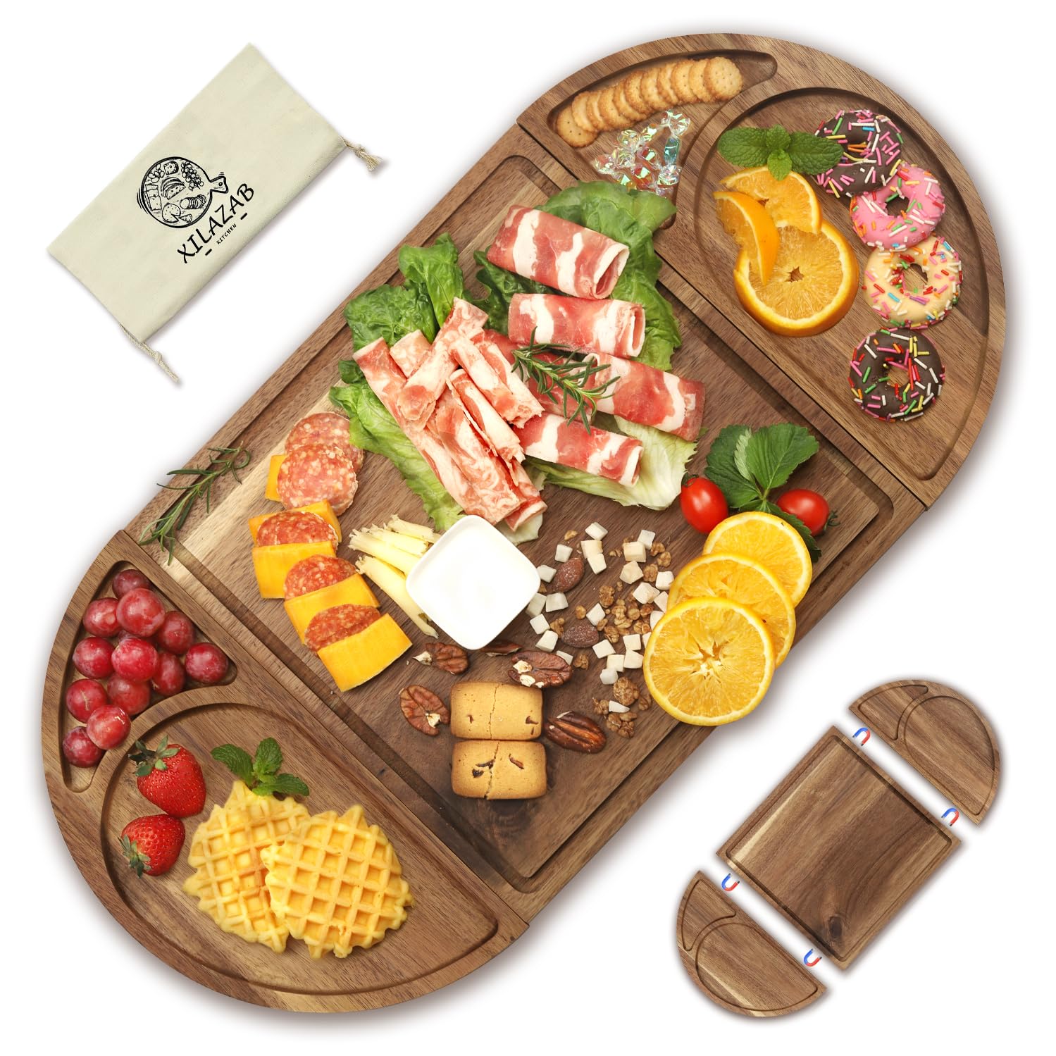 Photo 1 of Extra Large Magnetic Charcuterie Board Cheese Board Gift Set 3 Part Square & Round & Heart Shaped Acacia Wood Charcuterie Cheese Boards Wooden Tray Serving Board Platter for Valentine