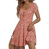 HUHOT Teen Petite Women Floral Short Summer Mini Dresses with Pockets Cute Milkmaid Sundress 2026