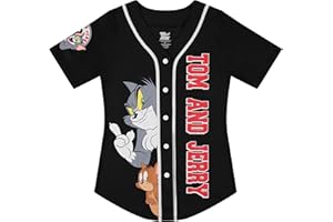 Tom and Jerry Ladies Shirt - Ladies Classic Cartoon Mesh Button Down Baseball Jersey - Hanna Barbera Mesh Jersey